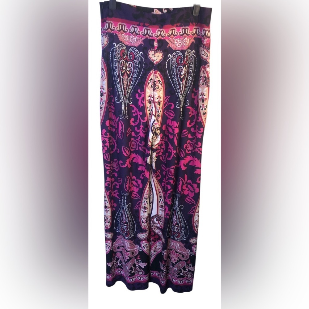 VENUS Black and Pink Paisley Print Maxi Wide leg pants NWOT size 10